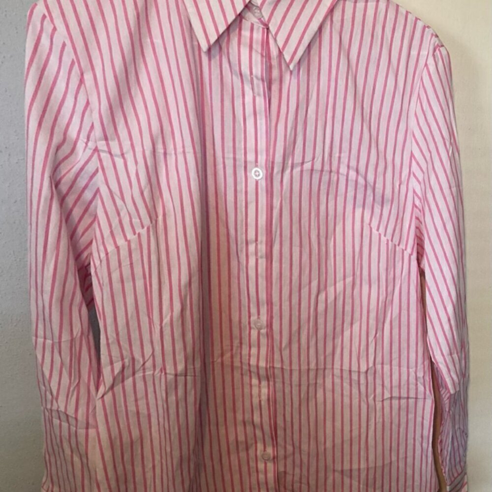 Long sleeve pink & white stripe blouse